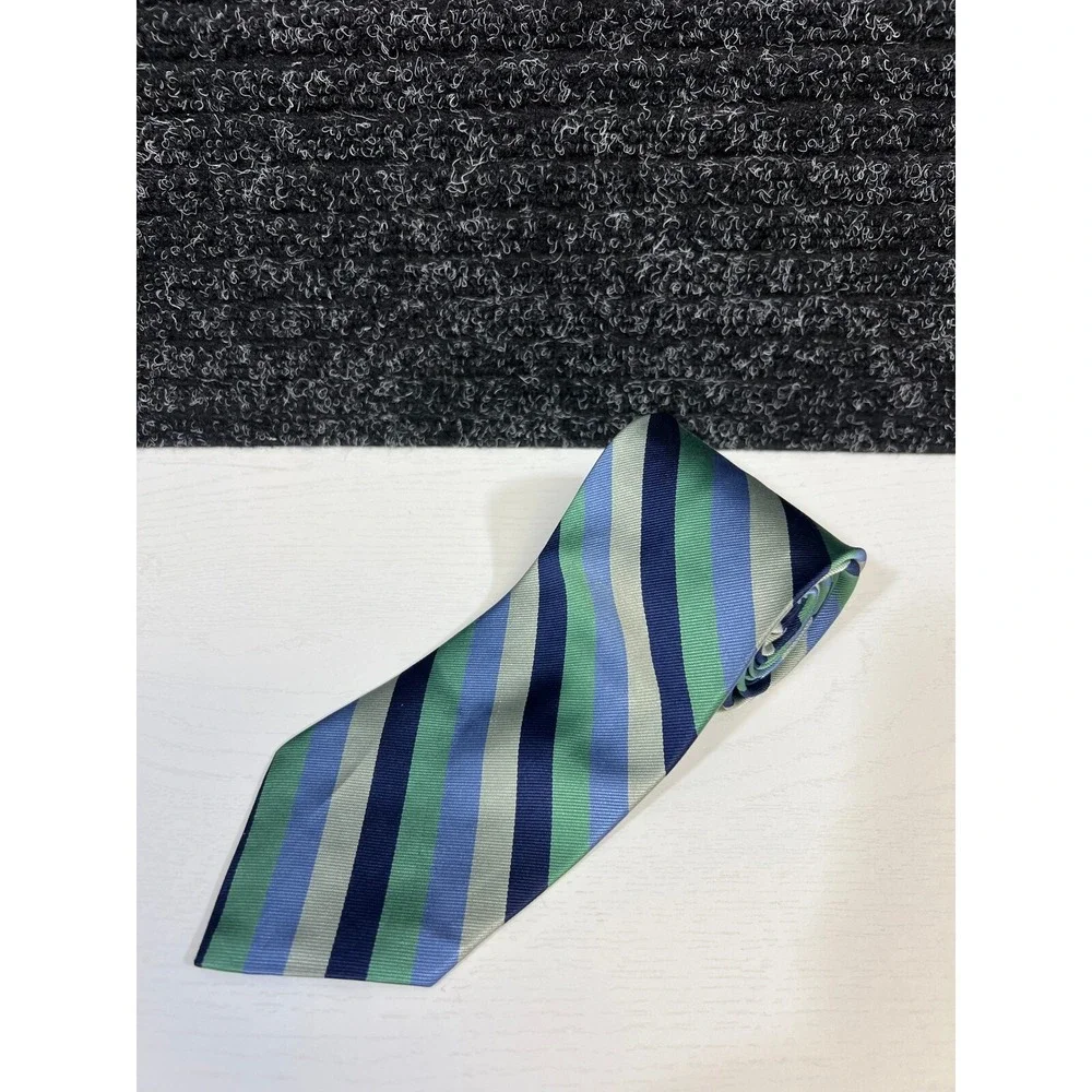 Brooks Brothers Makers Blue Green Striped Necktie All Silk‎ Men's Tie